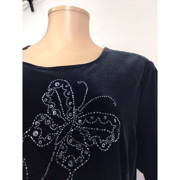 Black Velvet Butterfly Maxi Dress Y2K Sequins Womens 14 - Picture 4 of 10
